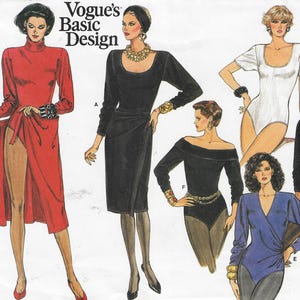 80s Womens Bodysuit with Neckline Variations and Sarong Style Skirt Vogue Sewing Pattern 1744 Size 16 Bust 38 FF Perfect for Dance