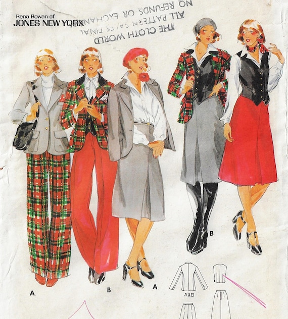 70s Jones New York Vest, Jacket, Skirt & Pants Butterick Sewing