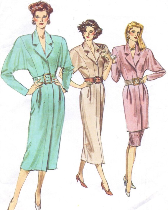 80年代風ボタンフロントドレスまたはチュニック＆スカート ヴォーグ 