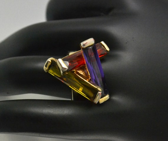 Vintage Multi Crystal Ring 3 Rectangular CZ Cryst… - image 6