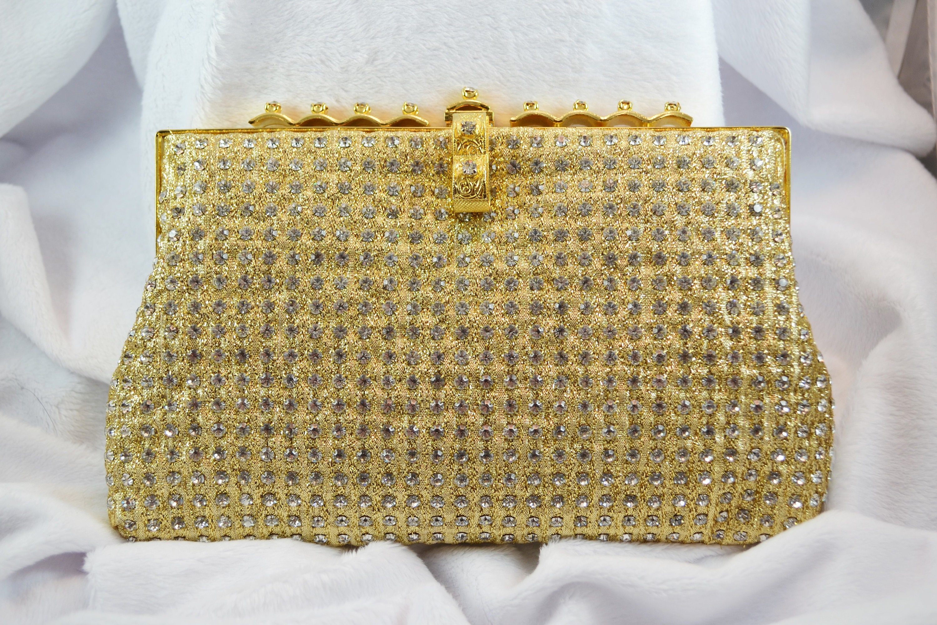 Stunning Vintage Gold Color Rhinestone Handbag La Regale Ltd 
