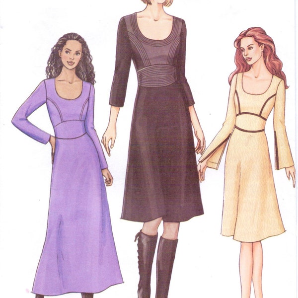 OOP Vogue Sewing Pattern 7647 Womens Dress with Princess Seams & Waist Detail  2 Lengths Sleeve Variations Size 14 16 18 Bust 36 38 40 UnCut