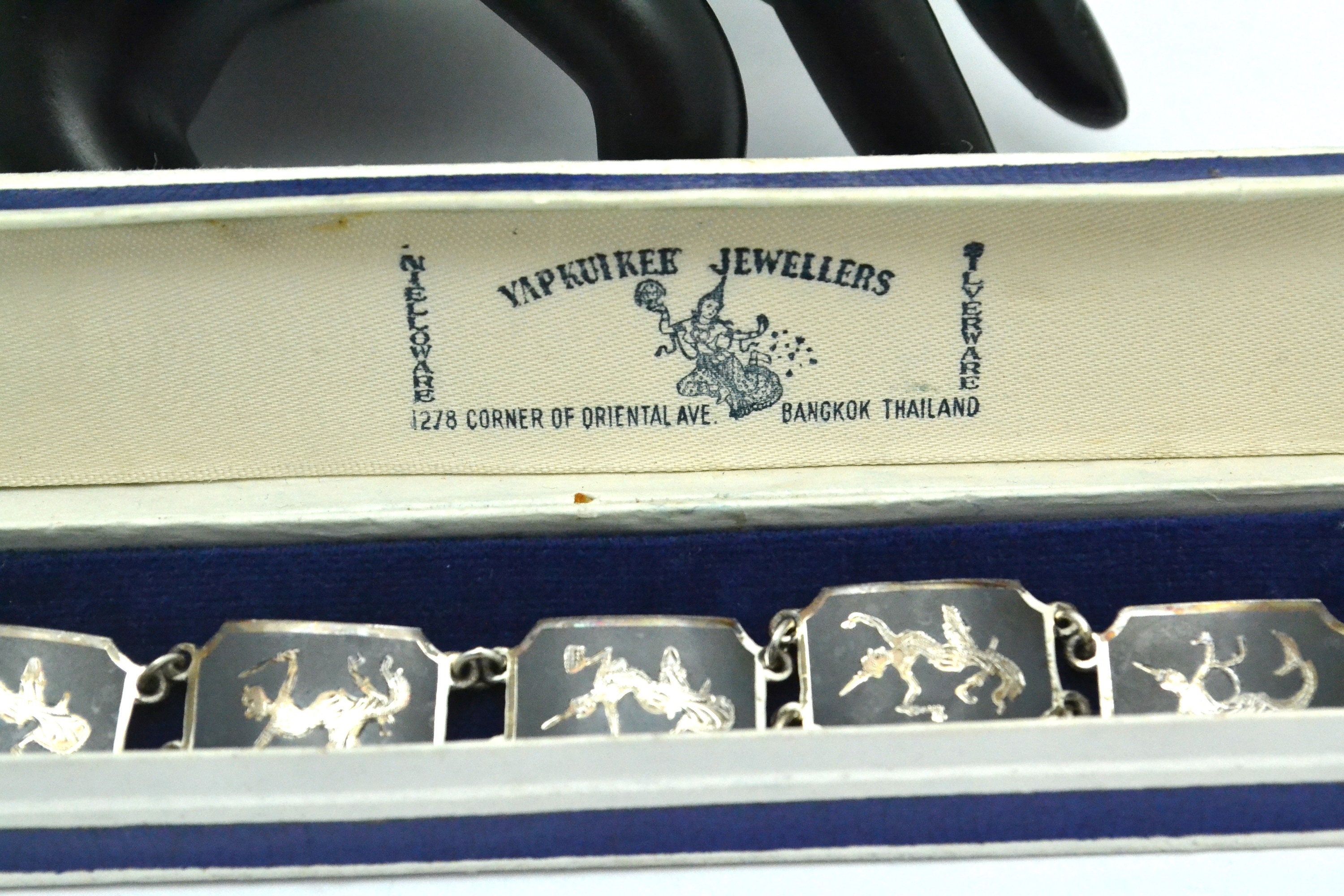 Vintage Siam Sterling Niello Link Bracelet With Original Yap