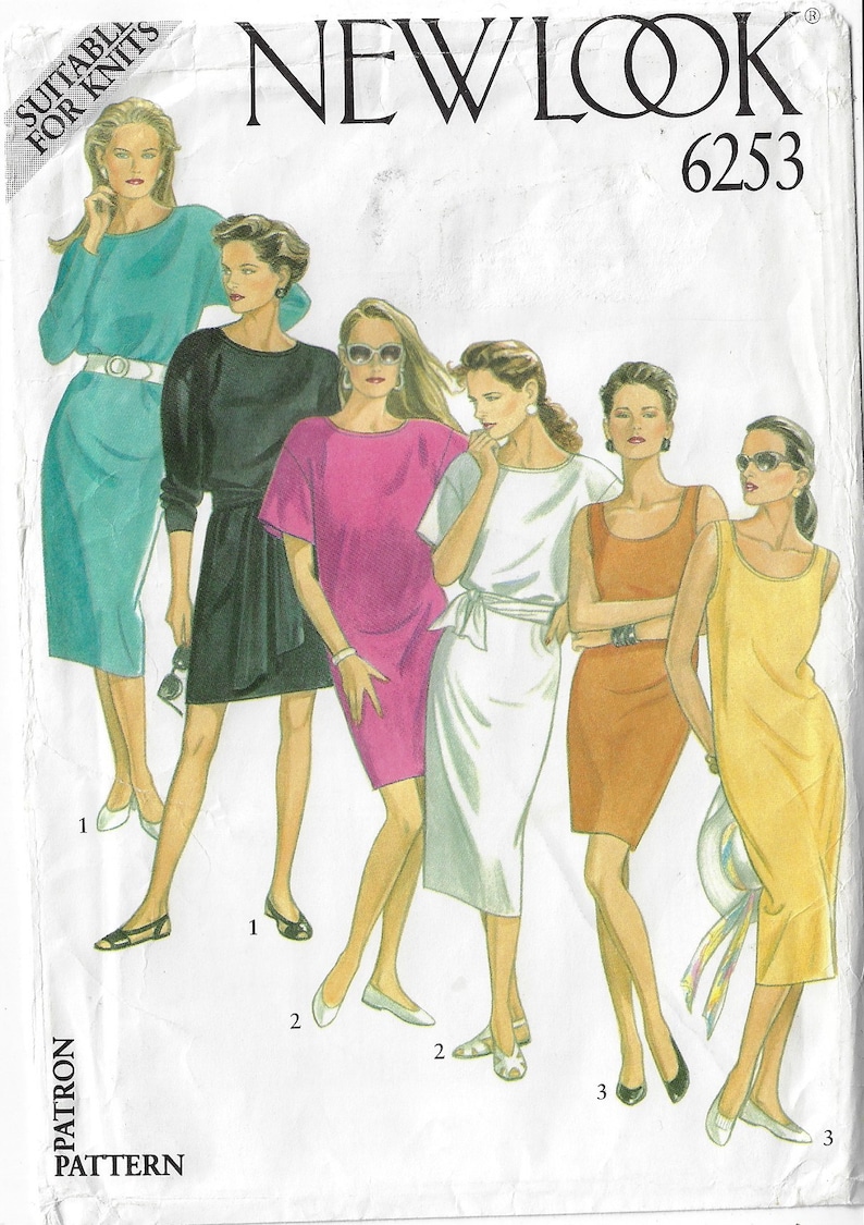 Sleeve /& Length Variations Size 8 10 12 14 16 18 FF 90s New Look Sewing Pattern 6253 Womens T-Shirt Dresses with Neckline