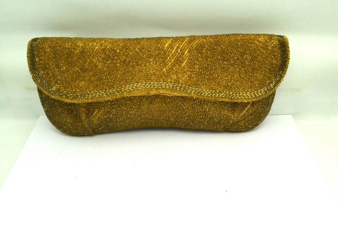 Vintage Beaded Clutch Purse Bags by Josef Hand Beaded in Japan Gold