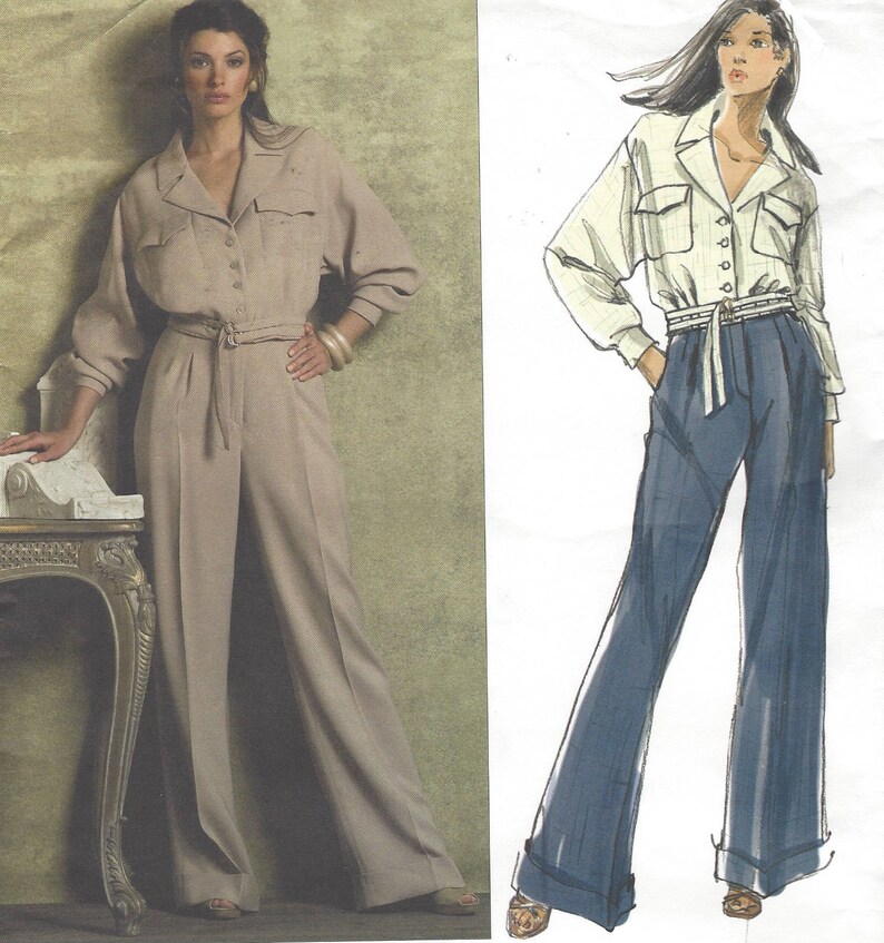 Vogue Sewing Pattern V2955 Guy Laroche Womens Loose-fitting Jacket & Pants 2 Piece Faux Jumpsuit Size 6 8 10 12 Bust 30 1/2 to 34 image 1