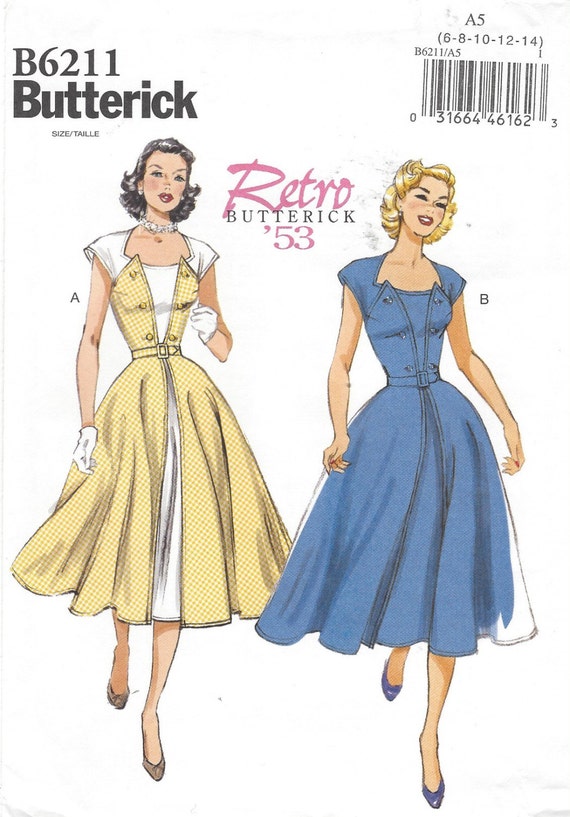 1950s Womens Front Wrap Dress and Belt Retro Summer Dress Butterick Sewing Pattern B6211 Size 6 8 10 12 14 Bust 30 1 2 to 36 FF Etsy