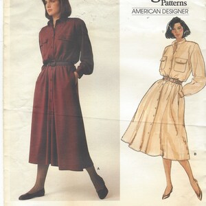 1980s Calvin Klein Womens Classic Shirtdress Button Front Flared Skirt ...
