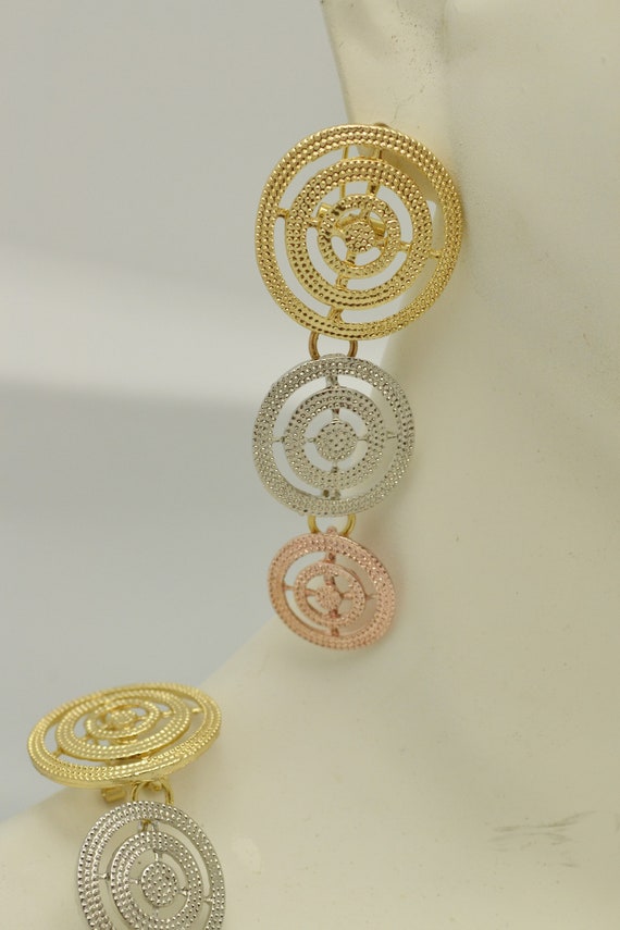 Vintage Tri Color Metal Pierced Earrings Gold, Si… - image 3