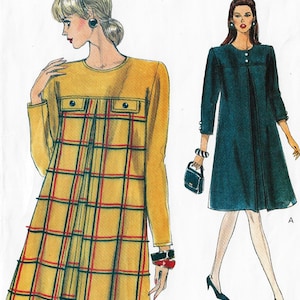 90s Womens A-Line Dress Front Pleat with Variations Plus Size Vogue Sewing Pattern 8168 Size 20 22 24 Bust 42 44 46 FF