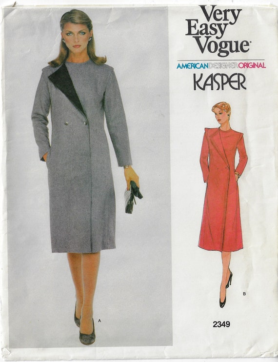 70s Kasper Womens Coat Dress Double Breasted Vogue Sewing Pattern 2349 Size  12 Bust 34 FF 