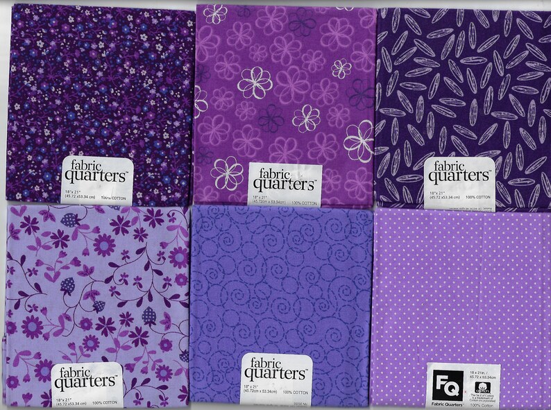 6 Fat Quarters in Shades of Purple Perfect for Quilting Masks Etsy