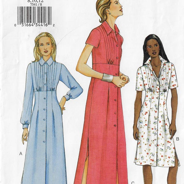 Vestido Lagenlook para mujer con corpiño fruncido, cintura imperio, botones en la parte delantera, patrón de costura Vogue 7541, talla 8, 10, 12, busto 31 1/2 a 34 FF