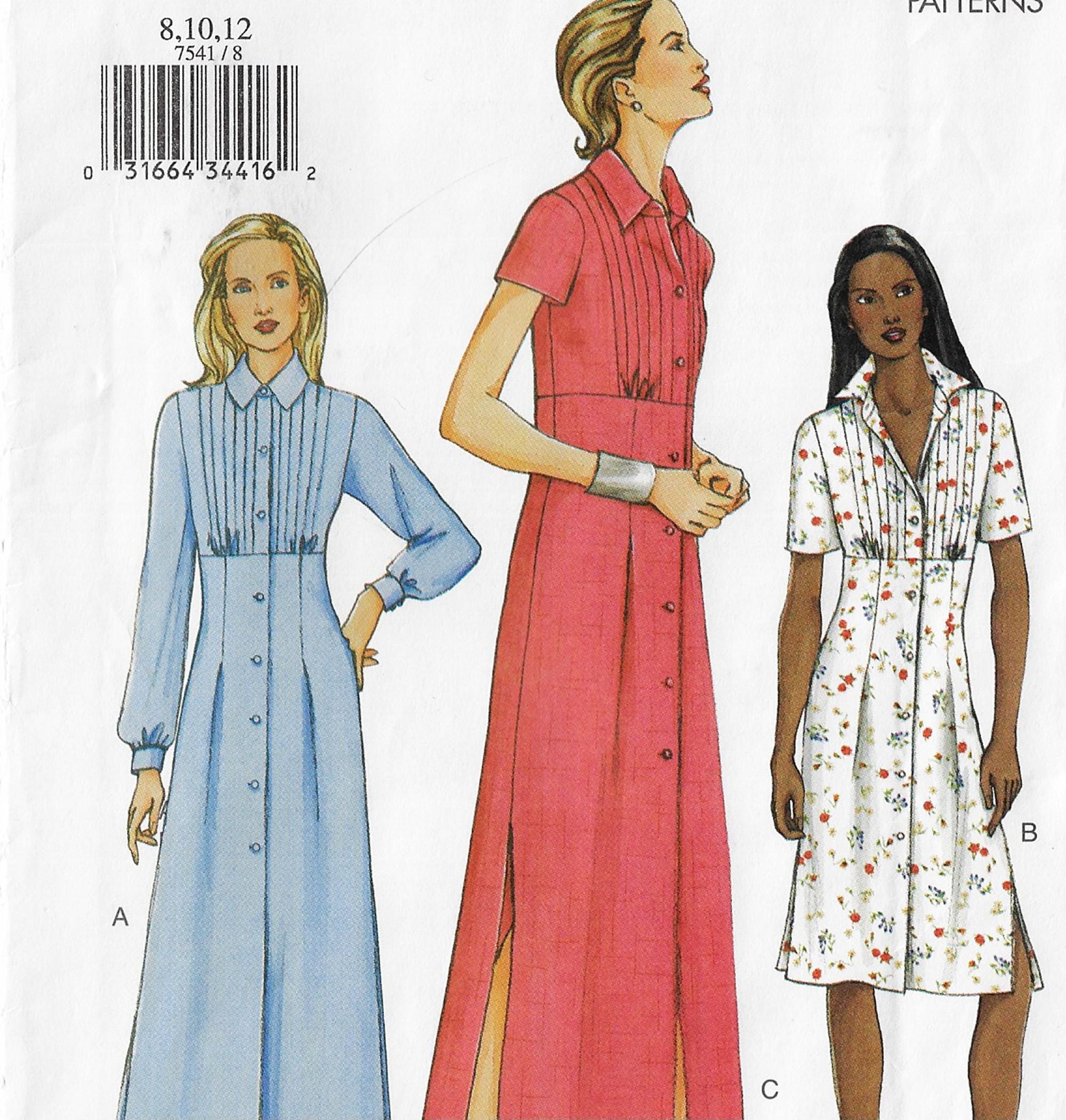 Womens Lagenlook Dress with Pintucked Bodice Empire Waist Button Front OOP Vogue Sewing Pattern 7541 Size 8 10 12 Bust 31 1/2 to 34 FF