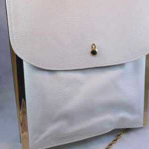 Vintage 1960s White Leather Letisse Handbag Gold Chain Shoulder Strap Messenger Style Purse