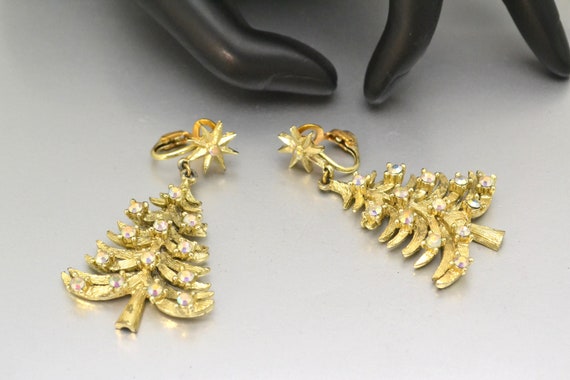 Vintage MYLU Christmas Tree Clip On Earrings AB C… - image 2