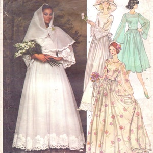 1970s Nina Ricci Womens Boho Wedding Dress, Belt, Slip and Scarf Vogue Sewing Pattern 1363 Size 12 Bust 34 image 2