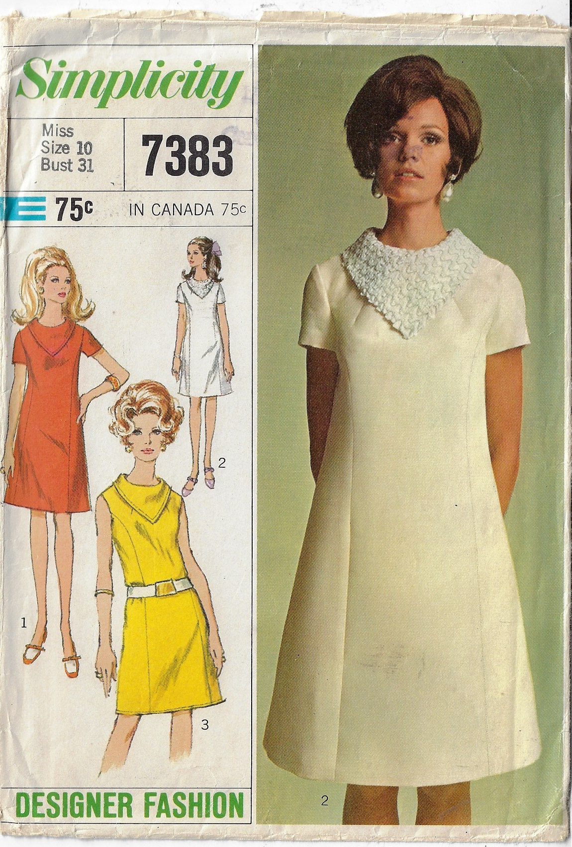 1960s Womens Designer Fashion Dress With Cowl Simplicity