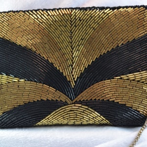 Vintage Black and Gold Beaded Evening Shoulder Bag Studio 18 by La Regale