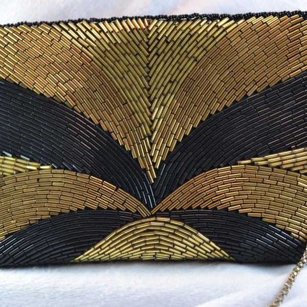 Vintage Black and Gold Beaded Evening Shoulder Bag Studio 18 by La Regale