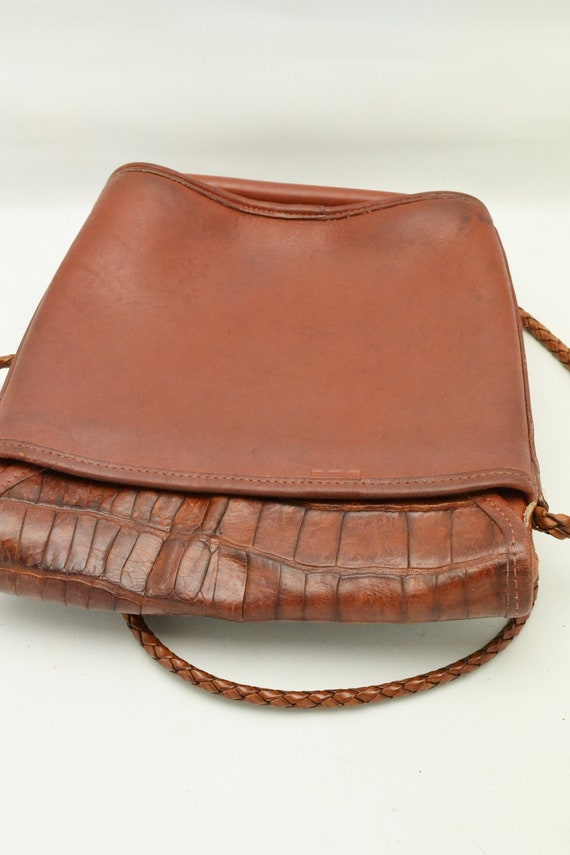 1990s Brighton Leather Shoulder Bag Woven, Smooth… - image 8