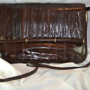 Vintage Chocolate Brown Eel Skin Handbag Shoulder Bag Envelope Style - Etsy