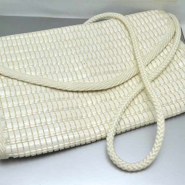 Vintage Mister Ernest White Woven Handbag Plastic Strips over Straw Convertible from Shoulder to Clutch