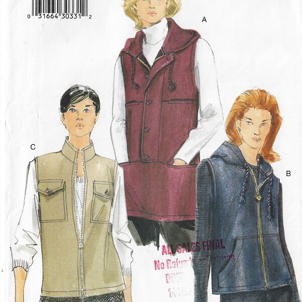 Chaleco informal de mujer de los años 90 con variaciones, patrón de costura Vogue 7124, talla 14, 16 y 18 FF