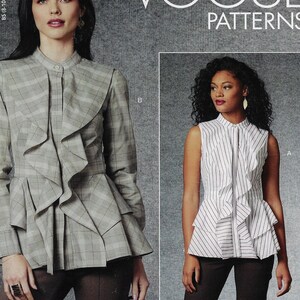 Womens Ruffled Peplum Top with Variations OOP Vogue Sewing Pattern V1728 Size 8 10 12 14 16 Bust 31 1/2 to 38 FF