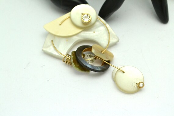 Unique Plastic Brooch with Button Dangles & Rhine… - image 1