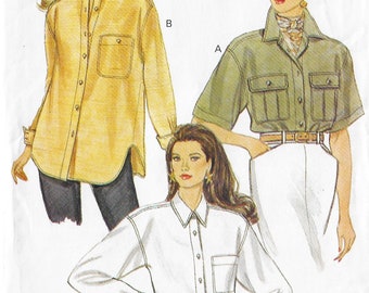 90s Womens Big Shirt Oversized Shirt with Collar & Sleeve Variations Vogue Sewing Pattern 8447 Size 18 20 22 Bust 40 42 44 FF