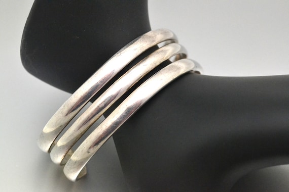 925 Silver Plated 3 Bar Cuff Bracelet Artisan Made in Mexico