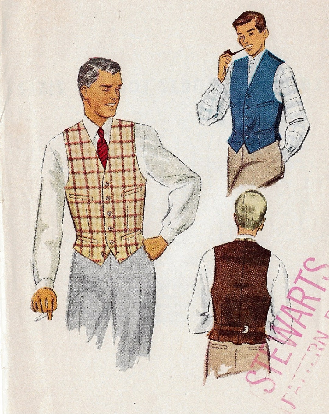 1950s Men's Lined Vest Mccalls Sewing Pattern 9140 Size 40 Chest 40 FF ...