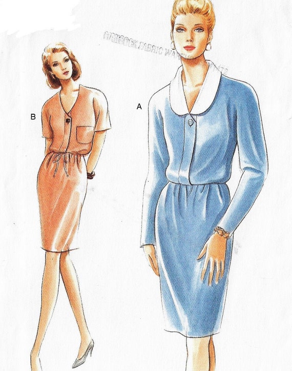 90s Womens Blouson Dress With Collar and Sleeve Variations
