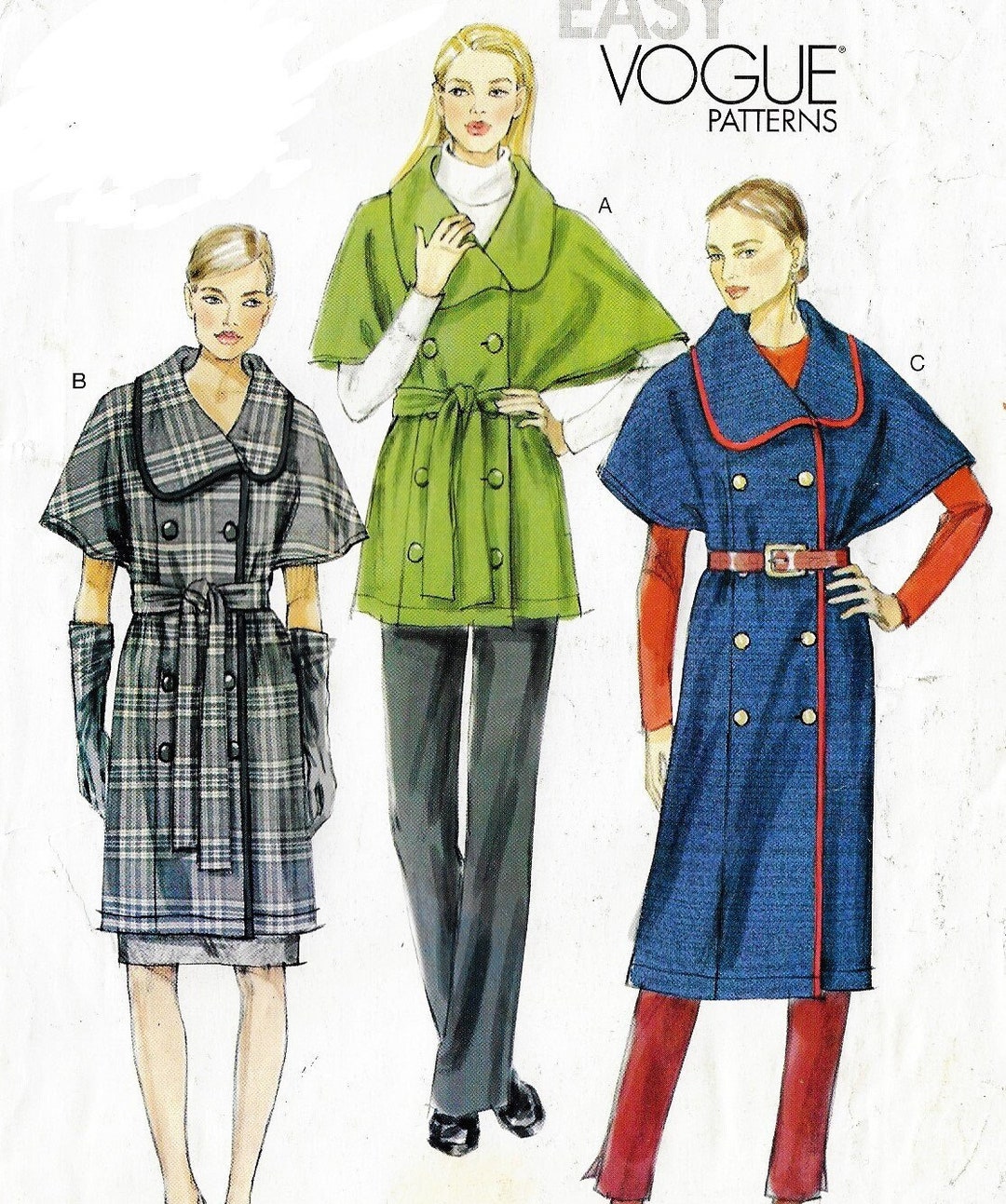 Womens Double Breasted Cape Jacket in 3 Lengths Vogue Sewing Pattern ...