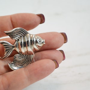 Vintage 925 Sterling Fish Brooch Unknown Maker Fish Pin with Flowing Fins
