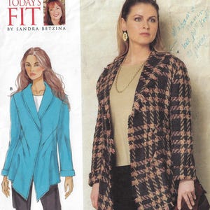 Sandra Betzina Womens Unlined Jacket with Tucks Shawl Collar Vogue Sewing Pattern V1364 Size 10 12 14 16 18 20 22 24 26 28 FF
