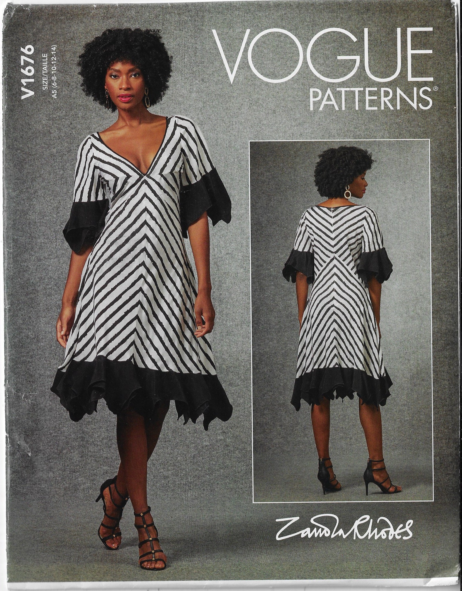 Zandra Rhodes Patterns Zandra Rhodes Womens Loose Fitting Bias Dress Vogue Sewing Pattern ...