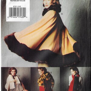 90s Lined Cape, Shawl & Scarf Vogue Sewing Pattern 8797 Size 8 to 18 FF