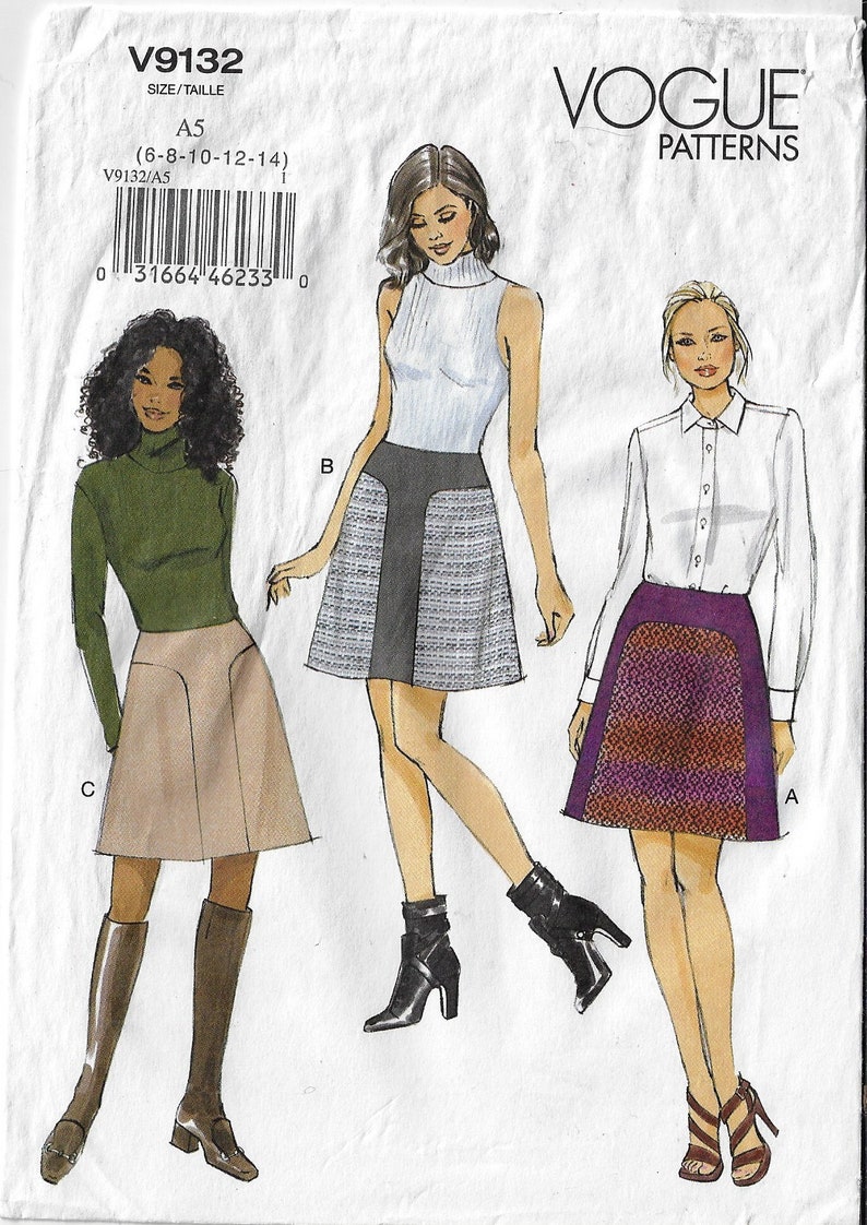 Womens Curved Seam-Detail Skirts with Variations OOP Vogue Sewing Pattern V9132 Size 6 8 10 12 14 Hip 32 12 to 38 FF Sewing Patterns