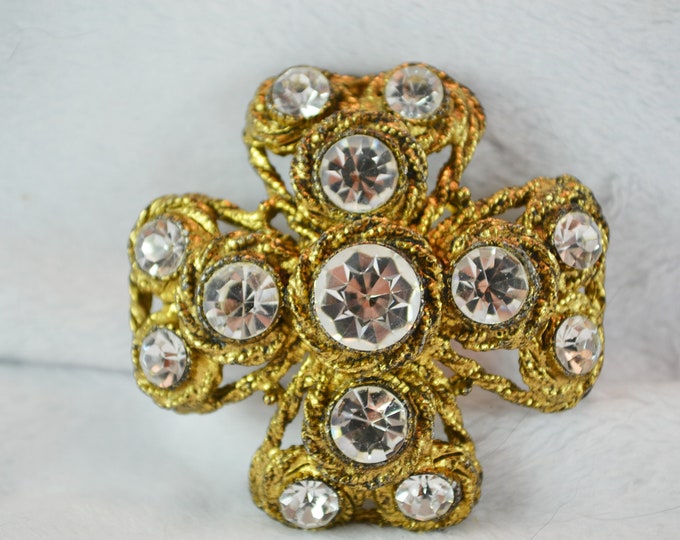 Gorgeous Maltese Cross Brooch Clear Rhinestones Unsigned Vintage Pin ...