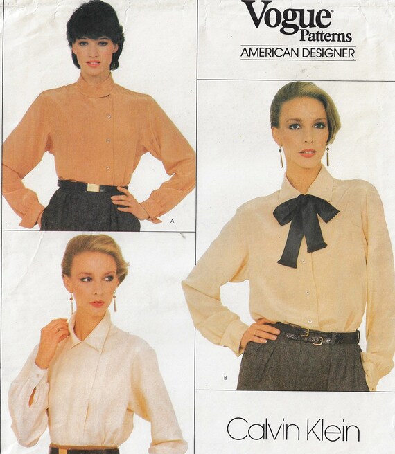 80s Calvin Klein Womens Career Blouses Vogue Sewing Pattern 1025 Size 18 20 22 Bust 40 42 44 FF Etsy