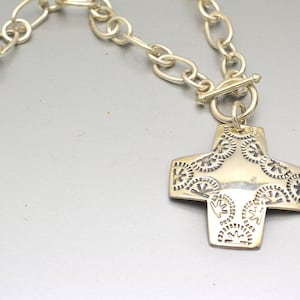 925 Silver Mexican Style Square Cross Necklace 17 Inch Large Open Chain
