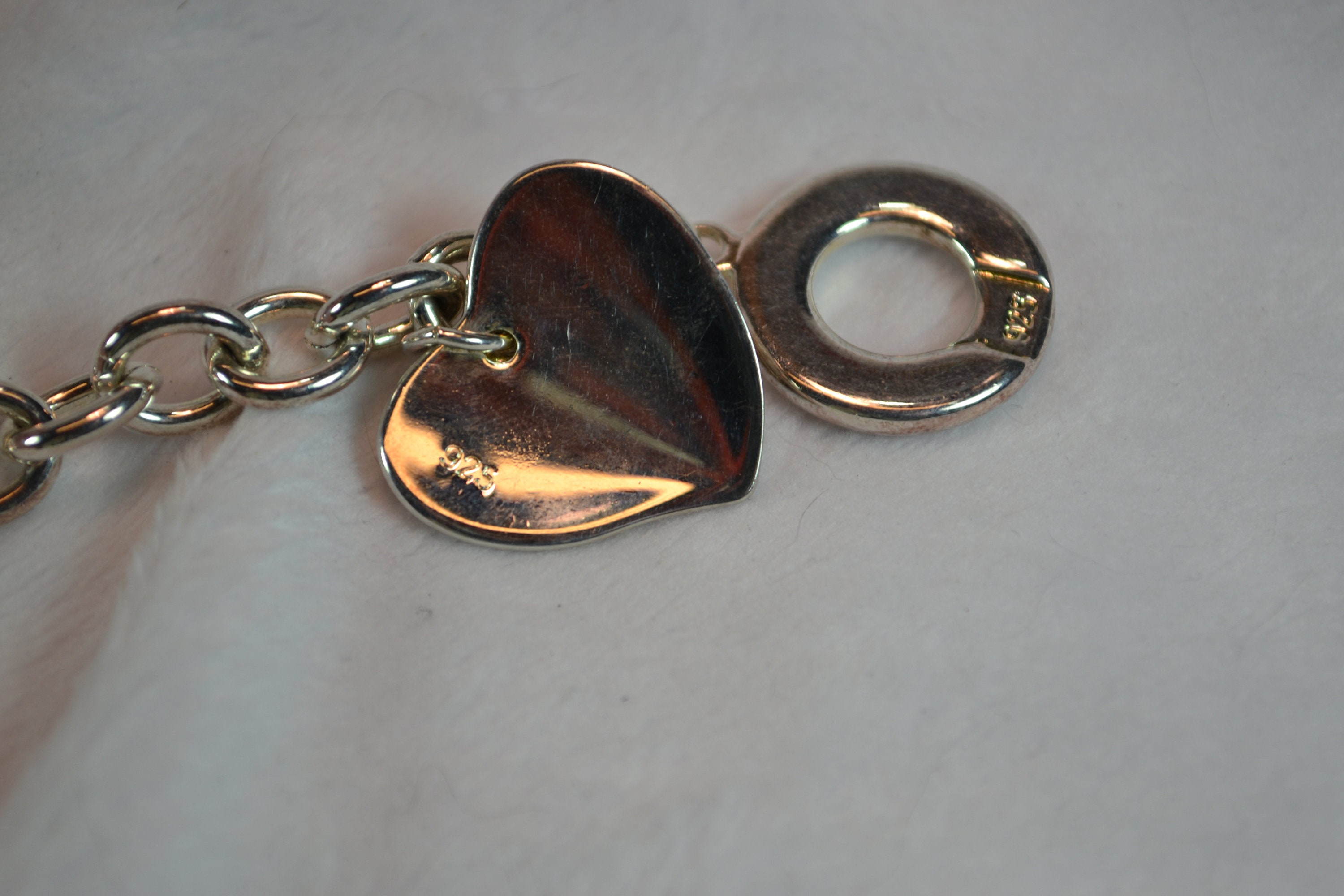 925 Silver Link Bracelet With Double Heart Charms Toggle