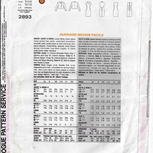 May include: A sewing pattern for a jacket and dress. The pattern is for sizes 6-16. The pattern includes instructions for cutting and sewing the garment. The pattern is for a loose-fitting jacket and a close-fitting dress. The pattern is for a woman.