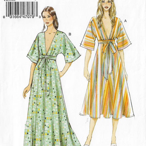 Womens Deep-V Kimono-Stil Kleider mit Krawatte in 2 Längen Vogue Schnittmuster V9253 Größe 16 18 20 22 24 26 Büste 38 bis 48 FF