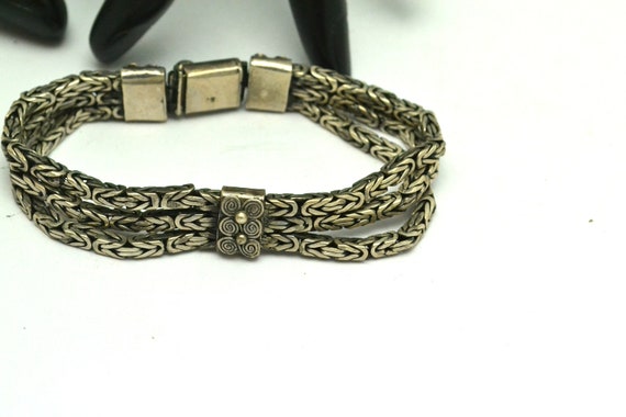 Vintage 925 Silver Bracelet 3 Rows Byzantine Chai… - image 7