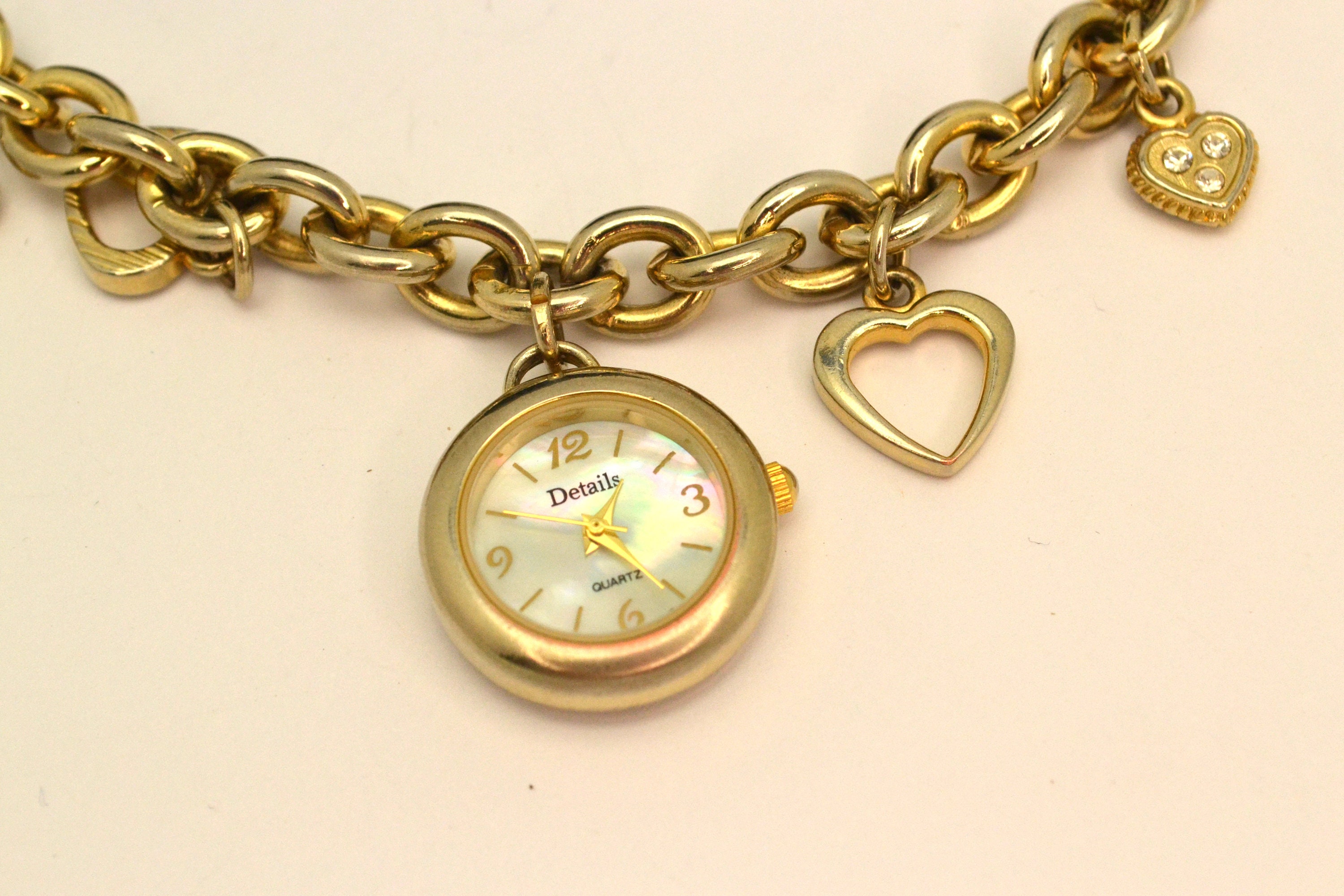 Vintage Watch Charm Bracelet Gold Tone Metal Details Quartz Watch With  Hearts Made in China Unique Gift for Her - Etsy India
