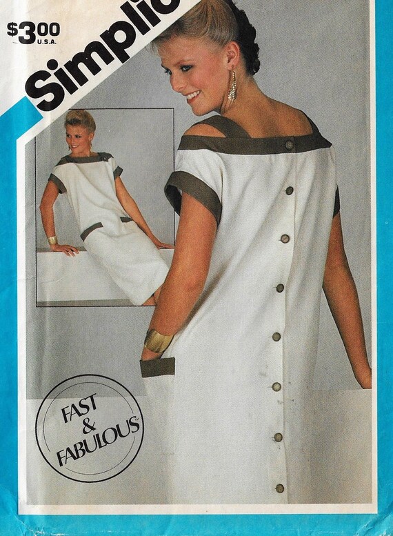 Robe boutonnee au dos pour femmes des annees 80 epaules denudees patron de couture simplicite 6444 taille 12 buste 34 FF Etsy France