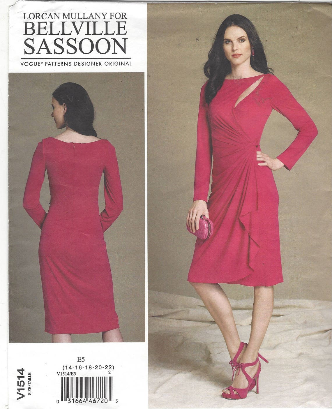 Bellville Sassoon Mock wrap Vogue Sewing Pattern V1514 Size 14 16 18 20 